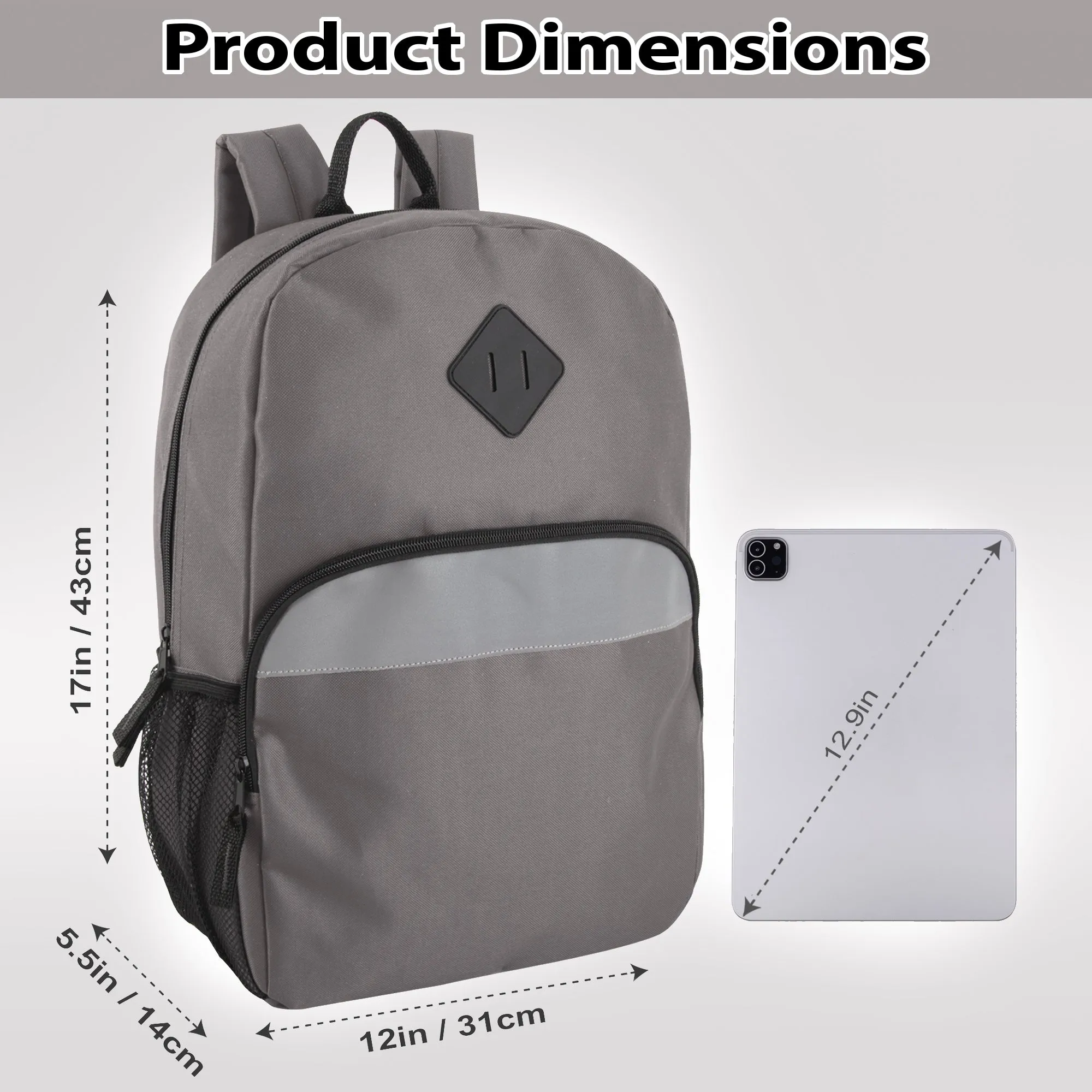 17-Inch Safety Reflective Backpack with Side Pocket