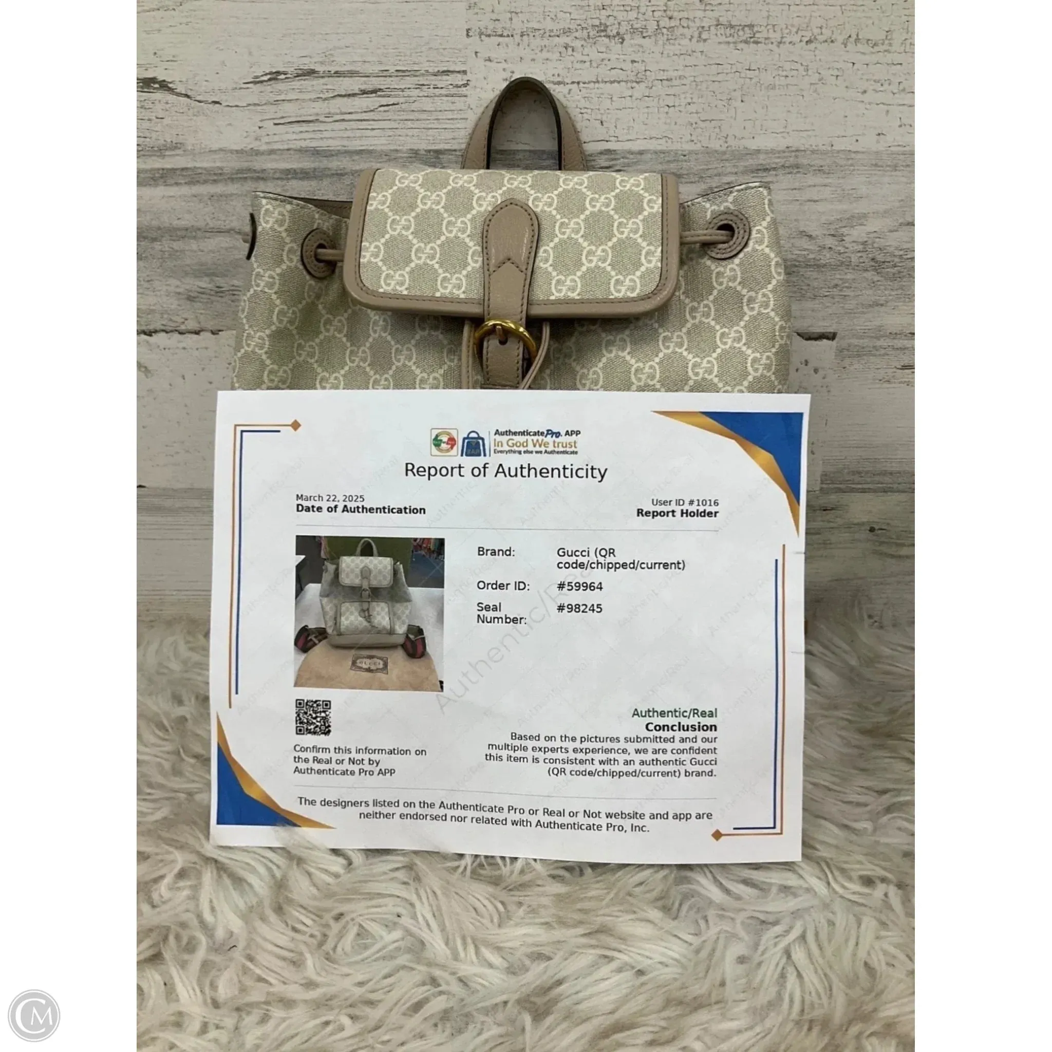 Backpack Luxury Designer By Gucci, Size: Medium
