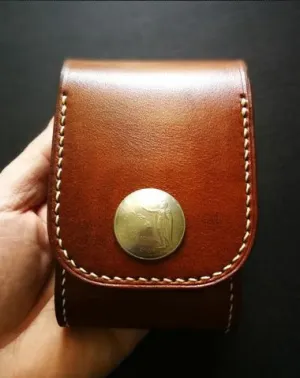 Brown Leather Mens Cigarette Case Cigarette Holder Zippo Light Case with Belt Loop for Men