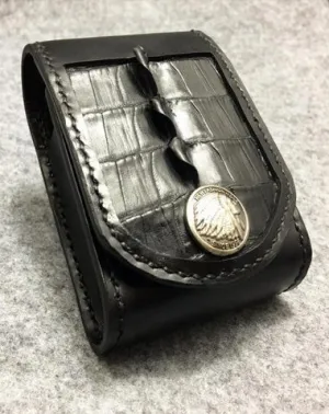 Cool Indian Black Leather Mens Cigarette Case Cigarette Holder Belt Pouch with Belt Loop for Men