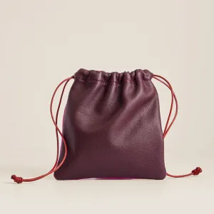 Drawstring Pouch - Suede Pink and Leather Burgundy
