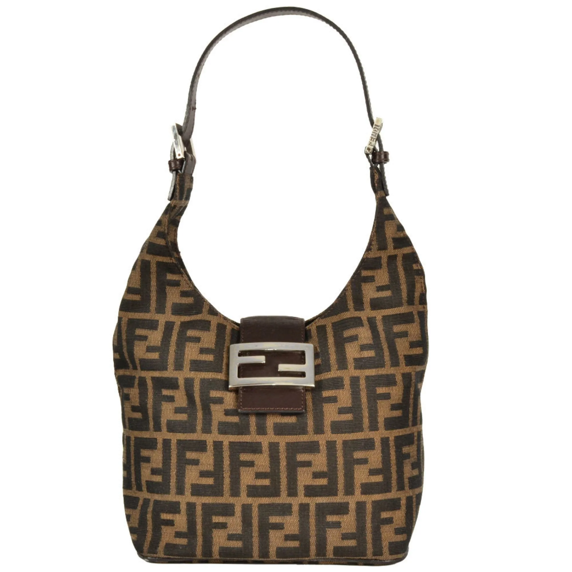 Fendi Zucca Canvas Leather Shoulder Bag (Pre-Owned)