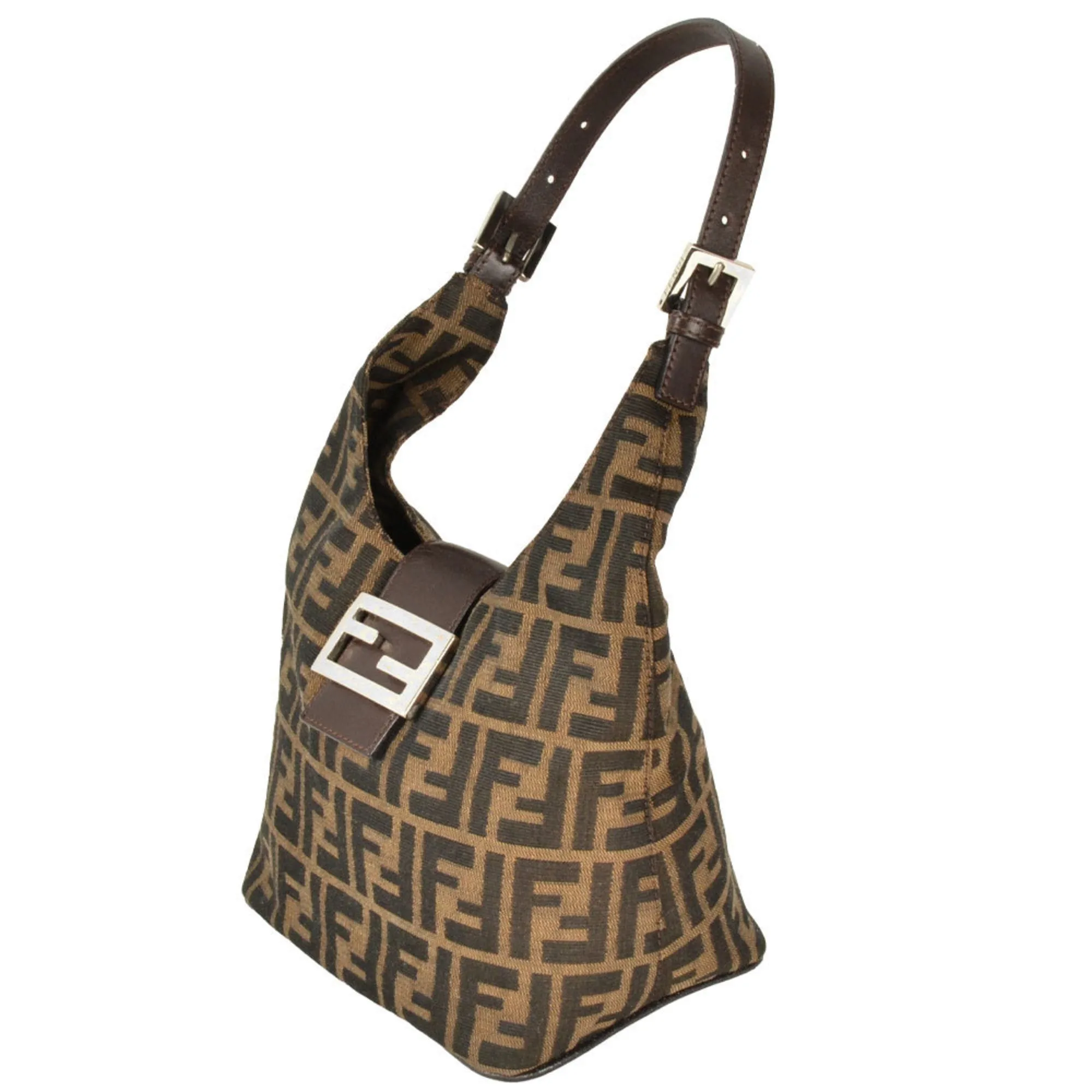Fendi Zucca Canvas Leather Shoulder Bag (Pre-Owned)