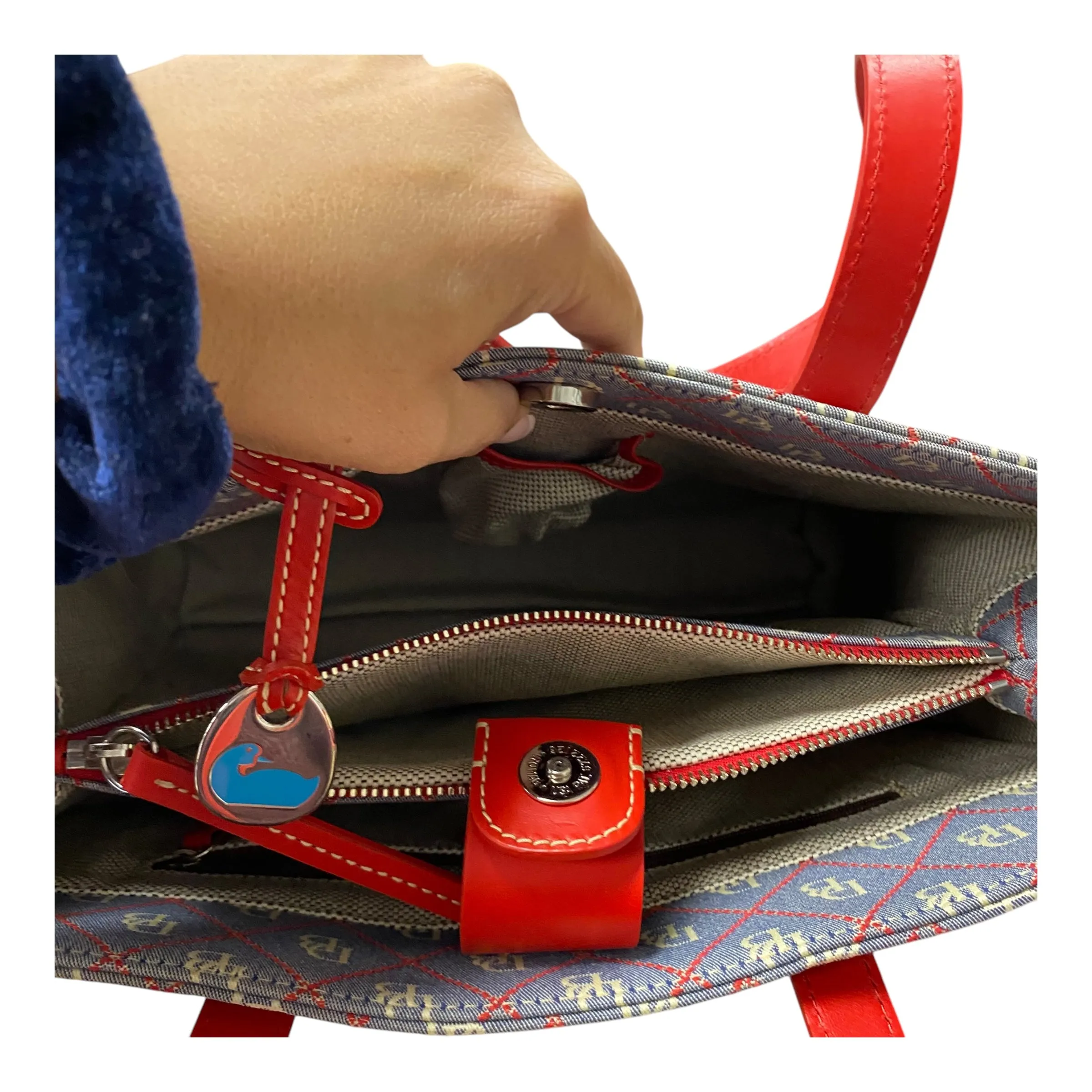Handbag Designer By Dooney And Bourke In Grey & Red, Size:Large