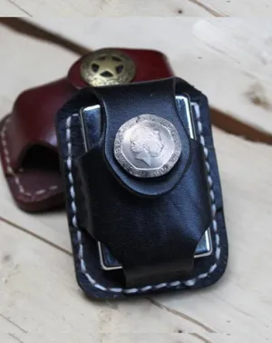 Leather Mens Zippo Lighter Pouch with Loop Biker Zippo lighter case with Clip