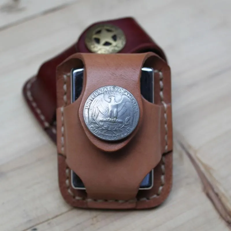 Leather Mens Zippo Lighter Pouch with Loop Biker Zippo lighter case with Clip