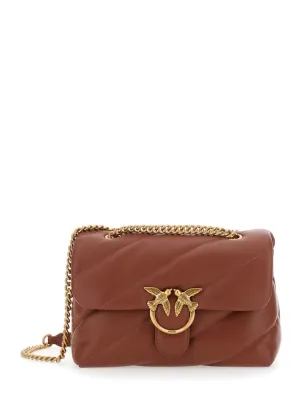 Love Classic Puff Diagonal Maxi Quilted Brown Leather Shoulder Bag