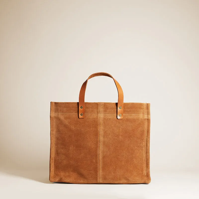 Medium Mimi - Suede Caramel with Stitching