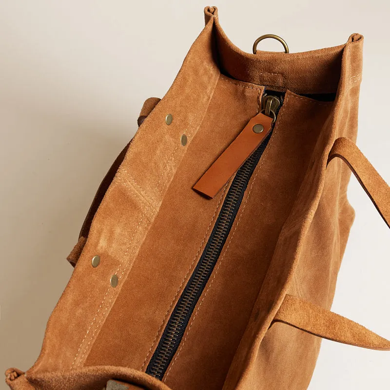 Medium Mimi - Suede Caramel with Stitching