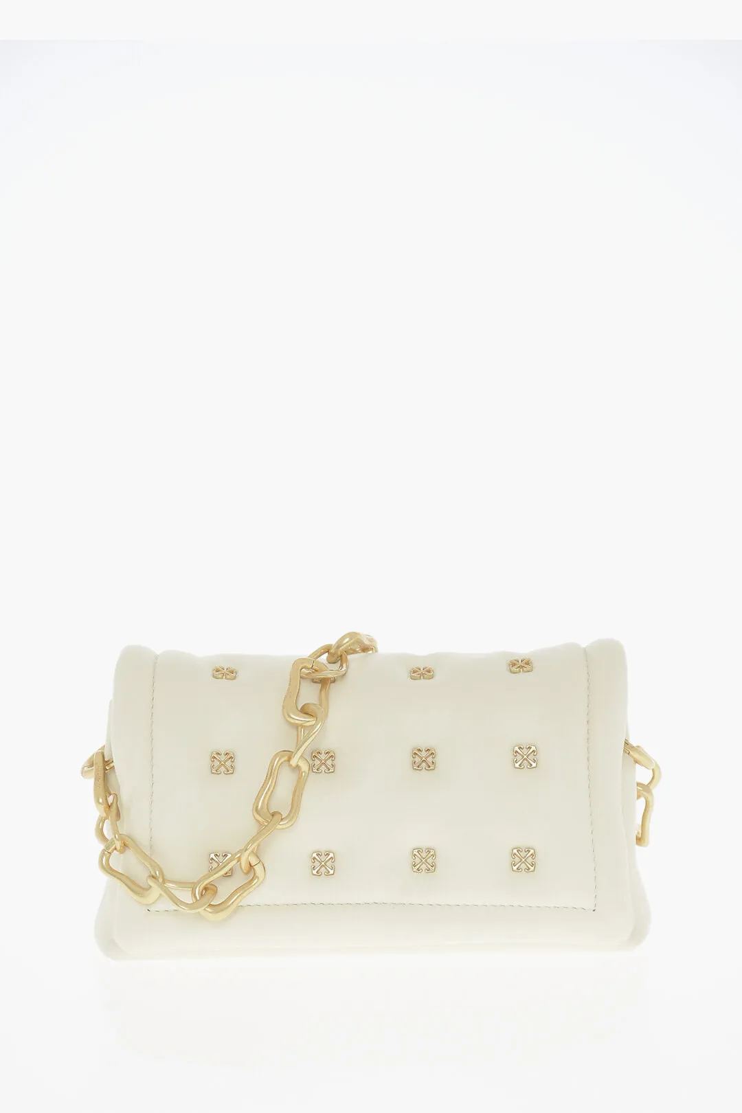 Off-White Leather Shoulder Bag With Iconic Motif In Golden Metal