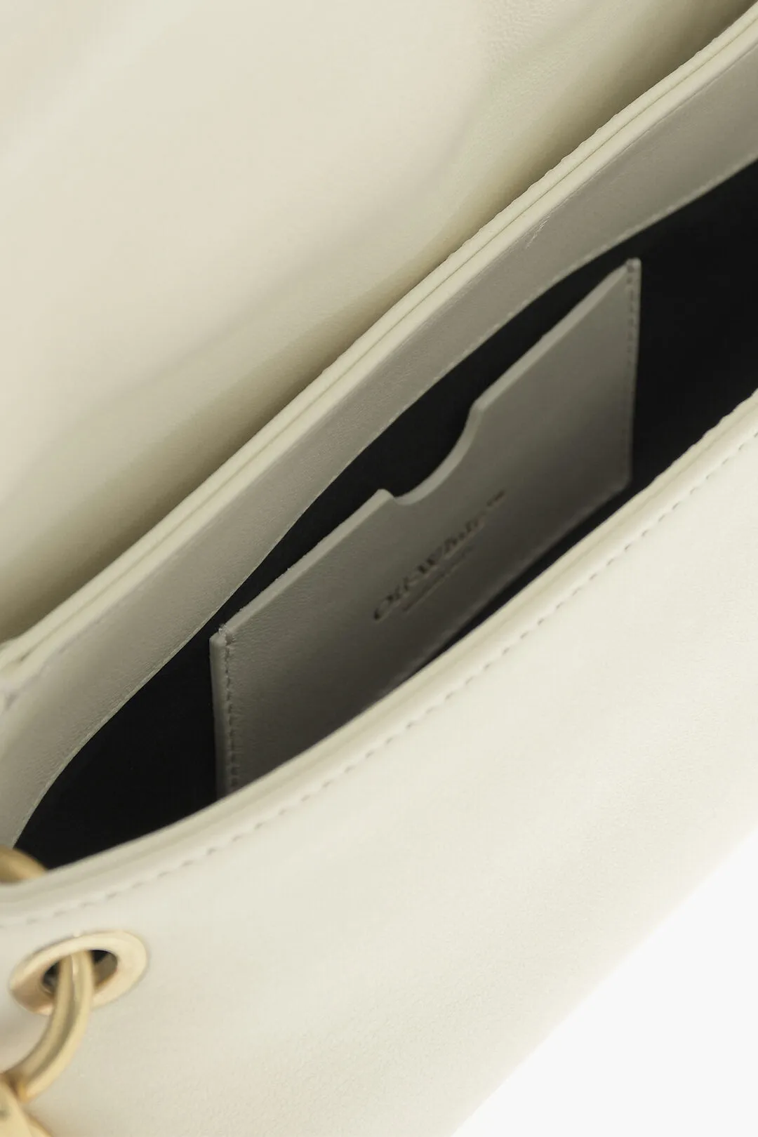 Off-White Leather Shoulder Bag With Iconic Motif In Golden Metal
