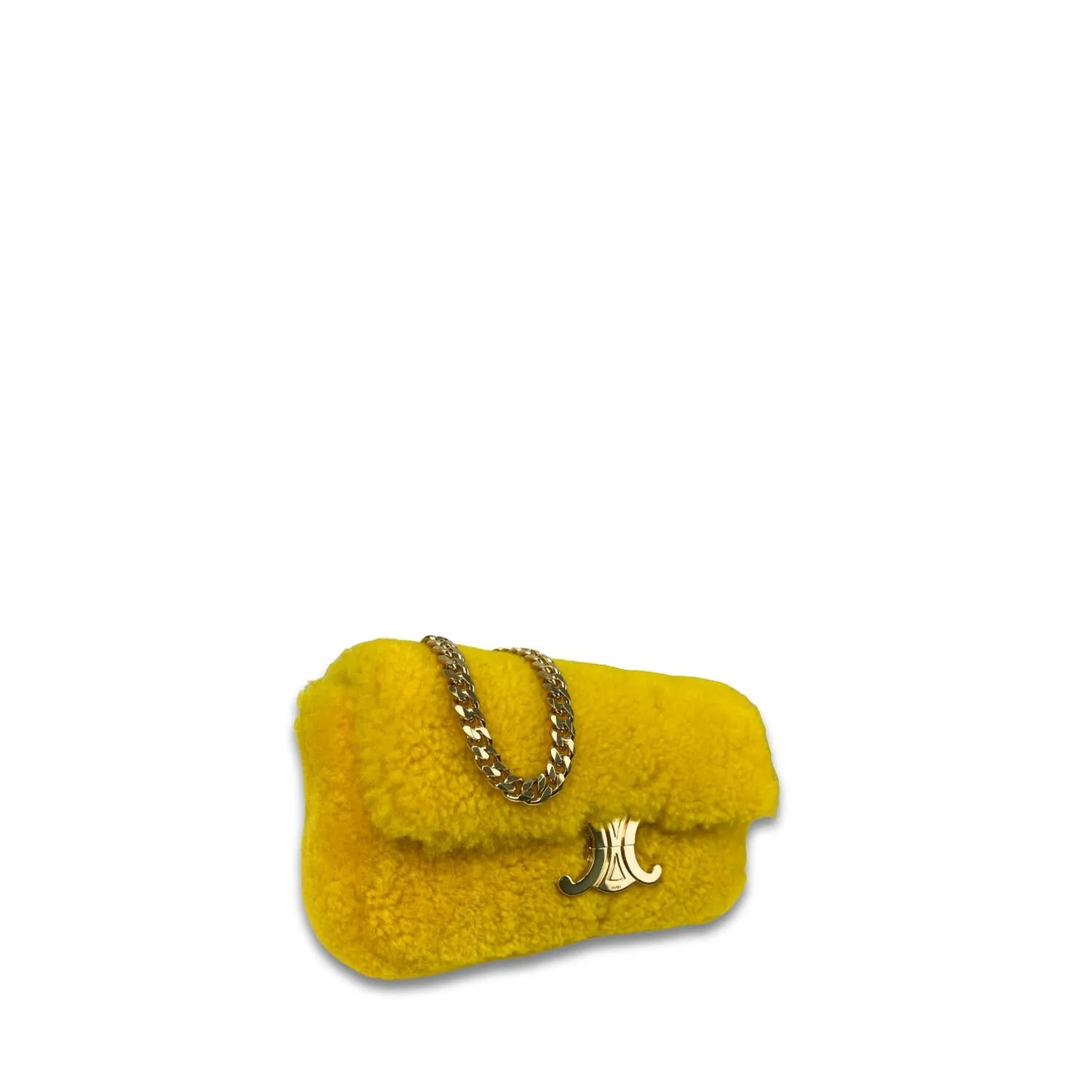 Pre-Loved Shearling Triomphe Chain Shoulder Bag In Yellow