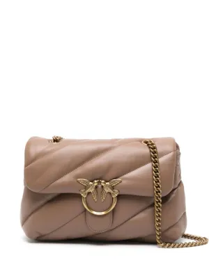 Quilted Sand Beige Calf Leather Shoulder Bag