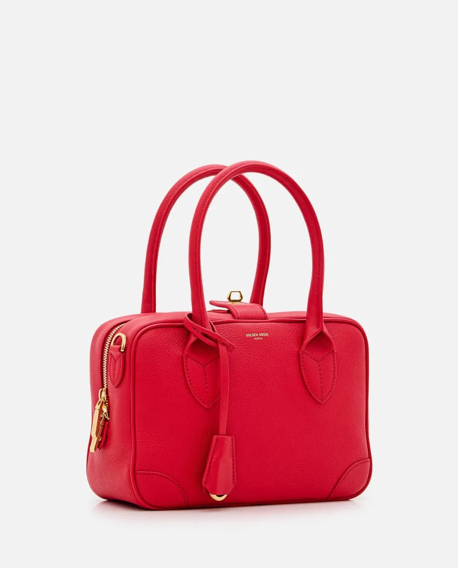 Red Leather Handbag With Detachable Strap