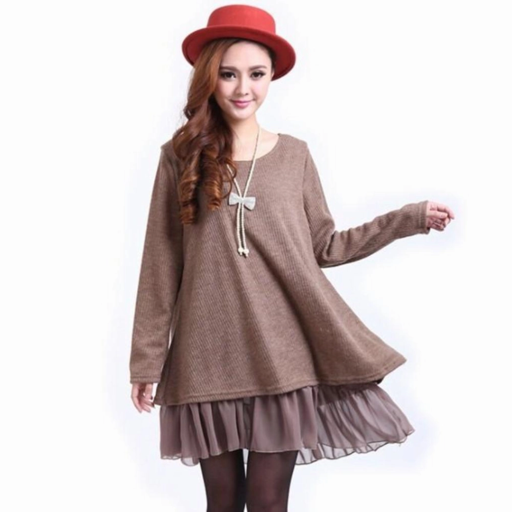 Womens Layered Tunic Sweater Dress with Frill Trim in Navy