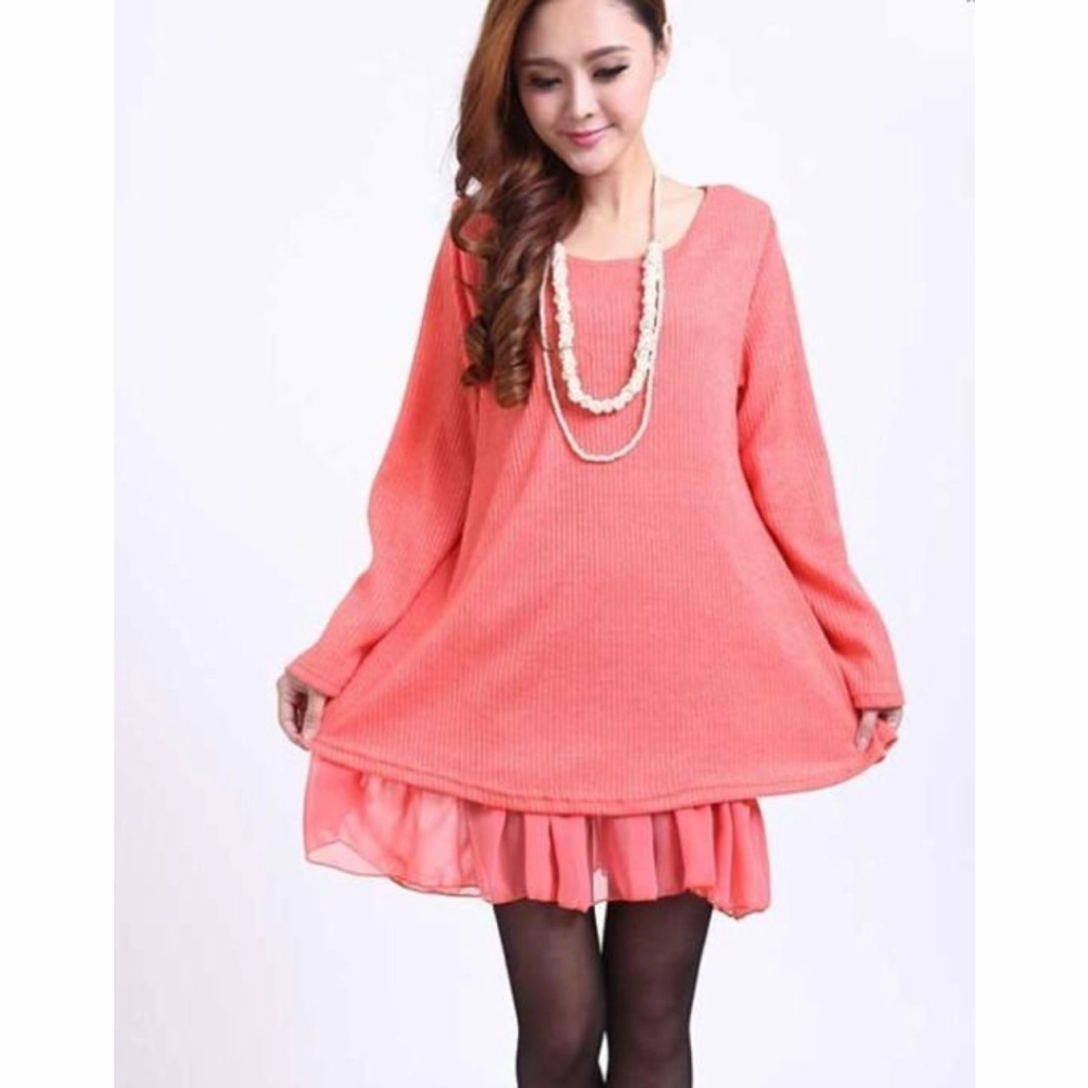 Womens Layered Tunic Sweater Dress with Frill Trim in Navy